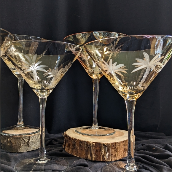 Set of 6 Etched Palm Tree Martini Glasses - Picture 6 of 14